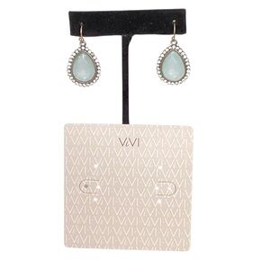 NWT ViVI Gold and Blue Stone Teardrop Fish Hook Earrings with Clear Crystal Trim
